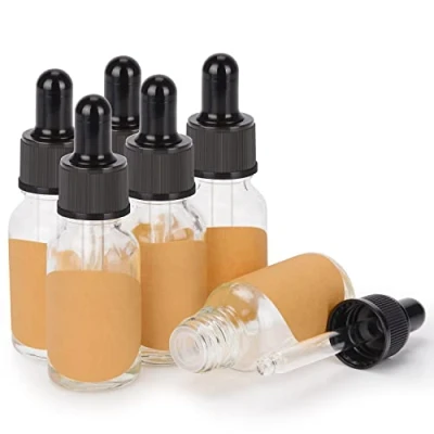 Immagine di stonylab 6 Pack Flaconi Contagocce in Vetro, Flacone Vetro Vuoto con Affusolato, Tappo Interno e Etichetta per Oli Essenziali, Fragranze Aromaterapia (15 ml, Trasparente)