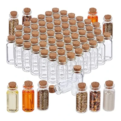 Immagine di Relaxdays 288x Bottigliette in Vetro per Bomboniere, Barattolini con Tappo Sughero, Vasetti da 10 ml, Trasparente