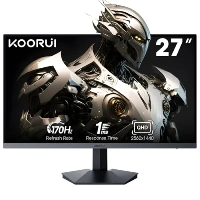 Immagine di KOORUI Gaming Monitor 27 pollici, QHD 2560 x 1440 PC Schermo Tecnologia Adaptive Sync (IPS, 170Hz, 1ms, DCI P3 90%, Compatibilità Gsync, 2xHDMI, VESA, DisplayPort, Inclinazione Regolabile)