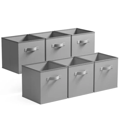 Immagine di GRANNY SAYS cubi portaoggetti scaffale, confezione da 6 scatole a cubo in tessuto 27x27x27, quadrate per scaffali, contenitori pieghevoli Grigio