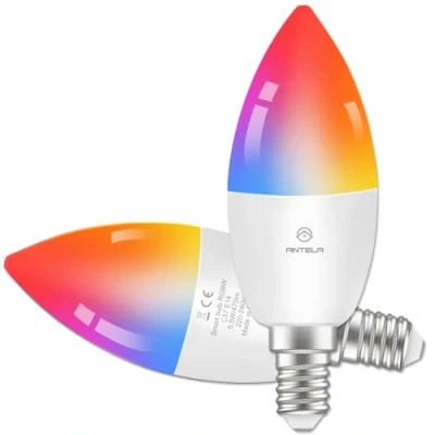 Immagine di ANTELA Lampadina Alexa E14 Wifi, Dimmerabile Smart 4,5W 385Lm 40W equivalente, RGBW bianco freddo caldo, compatibile con Alexa/Google Home, 2 pezzi