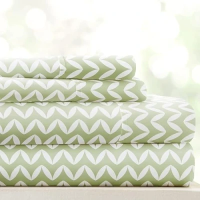 Immagine di Linen Market Modello LM 4 Pezzi Set di Lenzuola, Microfibra, Salvia Chevron Soffiata, Queen