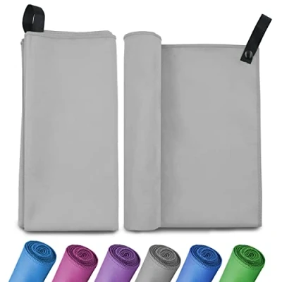 Immagine di Invool Asciugamano microfibra, Spiaggia, Asciugatura Rapida, Super Assorbente, palestra per Viaggio, Campeggio, Palestra, Piscina, Spiaggia (80cmx150cm, Grigio)