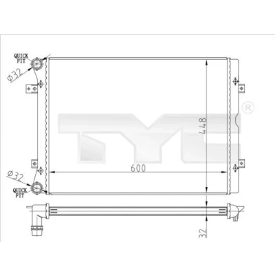 Immagine di TYC 737 0067 R Radiatore motore 600 448 32 Cambio manuale Alette di raffreddamento montate meccanicamente VOLKSWAGEN: Sharan I, FORD: Galaxy Mk1 MPV