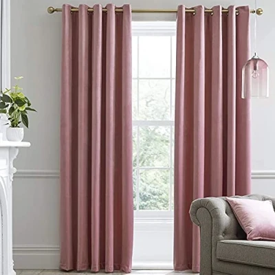 Immagine di Laurence Llewelyn Bowen Montrose Tende Oscuranti Con Occhiello In Velluto Rosa Chiaro 168cm Larghezza x 229cm Lunghezza
