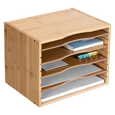 Immagine di Navaris Organizer Scrivania Porta Documenti Portadocumenti in Legno Bambù Organiser Portacorrispondenza 33x26x24.5cm Organizzatore 5 Ripiani