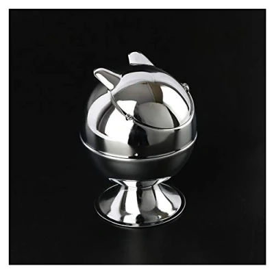 Immagine di NTT Bar Creativa Posacenere di Metallo Argento Outdoor Antivento con Coperchio Carino Forma Rotonda Fumatori Ash Tray (Color : Silver, Size L)