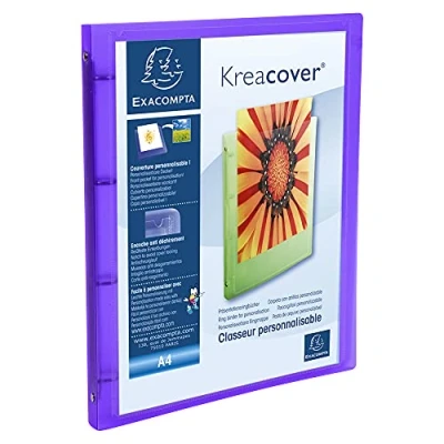Immagine di Exacompta 51969E 1 Raccoglitore Personalizzabile Tasca Kreacover 4 Anelli Tondi 15 mm Dorso 20 Polipropilene Traslucido 0.5 F.to Esterno 25x32 cm per A4 5 Colori Random