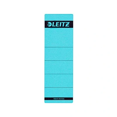 Immagine di Leitz Etichette adesive per raccoglitori a leva in cartone con dorso da 80 mm, Formato corto e largo, 61,5 x 192 Cartoncino, 16420035, Blu, Confezione 10