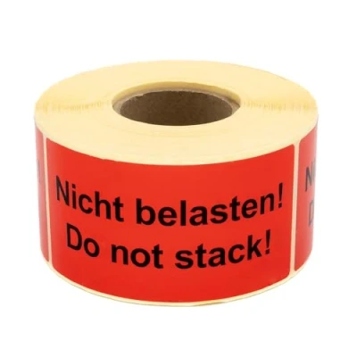 Immagine di MDlabels Etichette di avvertimento su rotolo 100 x 50 mm 500 Non caricare! Do not stack! Adesivi per spedizione carta autoadesiva rosso brillante forte adesione Istruzioni la