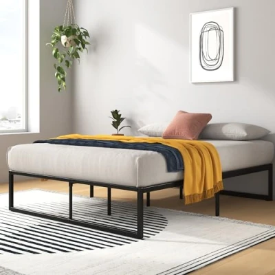 Immagine di Zinus Lorelai letto 160x190 cm Struttura 36 di altezza con contenitore sotto il a piattaforma in metallo Nero