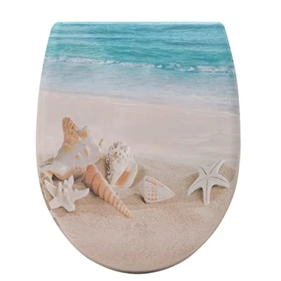 Immagine di WOLTU Copriwater Universale Sedile WC in Duroplast con Coperchio Chiusura Ammortizzata Antibatterico Tavoletta Cerniere Regolabili Soft Close per Bagno WS2911 Spiaggia