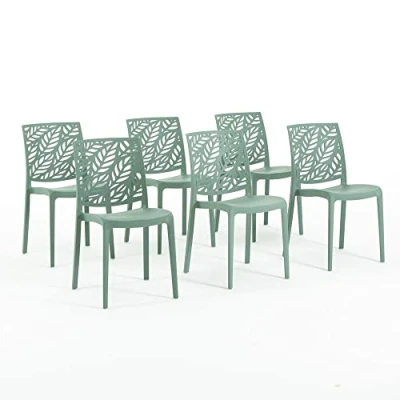 Immagine di SIEDITI FUORI E DENTRO Sedie Dafne in resina con fibra di vetro impilabili per l&#039;interno/esterno (6, Verde Salvia)