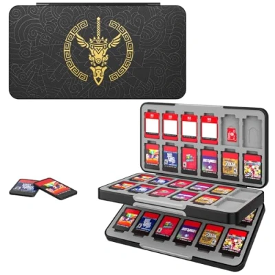 Immagine di MoKo Custodia di Gioco con 48 Slot per Schede Compatibile Nintendo Switch OLED/Switch/Switch Lite, Progettato the Legend of Zelda: Tears Kingdom, Portatile e Durevole, Nero