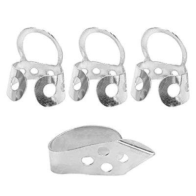 Immagine di Eujgoov Plettri da Dito per Chitarra 3Pcs Indice e 1Pc Plettro Regolabile Banjo Chitarra(Argento)