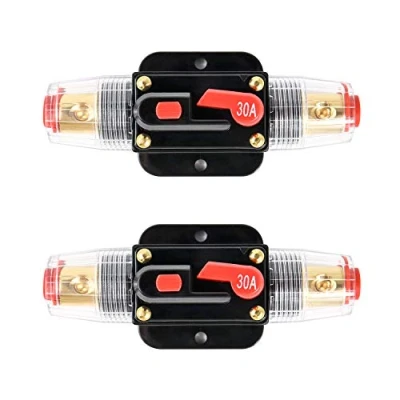 Immagine di QWORK® Portafusibili con Interruttore di circuito in linea, 30 Amp 12 24V DC, fusibile ripristinabile manuale per car Audio Marine Boat, 2 Pack