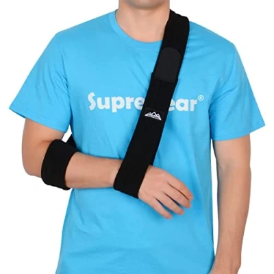 Immagine di supregear Fascia di Supporto per Braccio, Supporti reggibraccio Immobilizzatore Braccio a Tracolla Regolabile Leggero Comodo Traspirante Medica da Spalla Feriti Arm/Hand/Gomito Nero