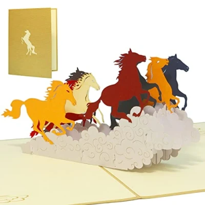 Immagine di LIN Pop Up 3D Biglietto di auguri per compleanno, Cavalli salvaggii