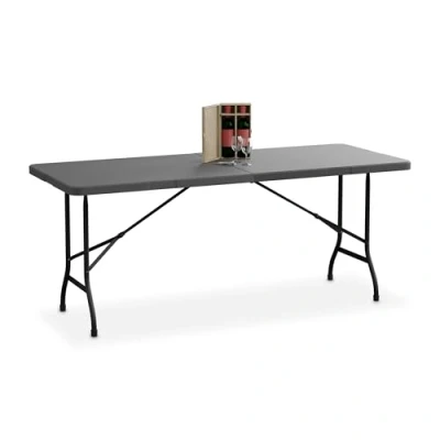 Immagine di Relaxdays Tavolino Ripiegabile da Giardino, HLP 72x180x74 cm, Tavolo Pieghevole di Plastica e Acciaio, 8 Persone, Grigio, Fibra Legno, Set 2