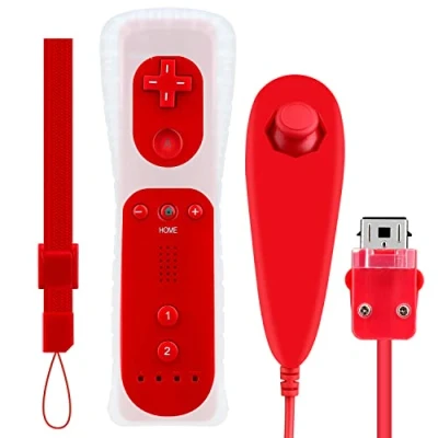 Immagine di OSTENT Telecomando per sensore di movimento + Wired Nunchuck Combo compatibile Nintendo Wii Console Color Red