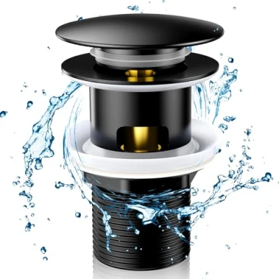 Immagine di Aissom Piletta Bidet Click Clack con Troppopieno,Piletta per Scarico Lavabo,Piletta Universale G1 1/4&quot;,per tutti i tipi di lavabi(Nero)