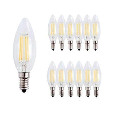 Immagine di Lampadine a Candela LED E14, 4W Lampada Filamento, Bianca Calda 2700K, 400 Lumen, Equivalenti 40W, 360 Angolo Luminoso, Non Dimmerabile, 12 Pezzi