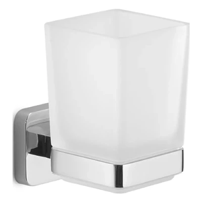 Immagine di GEDY Porta Spazzolino Tonga, Bicchiere in Acciaio Inox, Cromall e Vetro Satinato, Fissaggio con Viti Incluse o Biadesivo, Cromato, 6,4x9,7x10,5cm