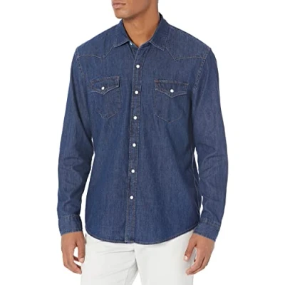Immagine di Amazon Essentials Camicia in Denim a Maniche Lunghe Regular Fit Uomo, Blu, XS