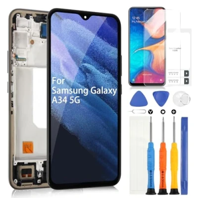 Immagine di per Samsung Galaxy A34 5G A346 LCD Display, SM A346E A346B A346M Schermo Touchscreen Digitazer Assembly Sostituzione con Riparazione Kit (Nero Cornice)