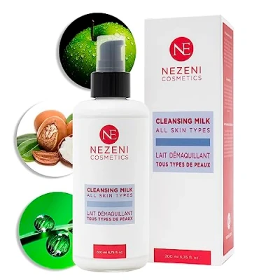 Immagine di Nezeni Latte Detergente Viso Struccante per Tutti i Tipi DI Pelle e Pelli Sensibili 200 ml 4 principi attivi Vegano A BASSO CONTENUTO CONSERVANTI