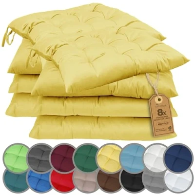 Immagine di NatureMark Cuscini per sedie Confezione da 8 con cordini Imbottiti 40x40 cm Esterno/Interno Giallo