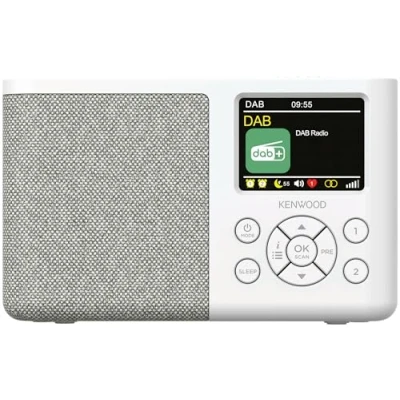Immagine di Kenwood CR M33DAB W Radio portatile DAB+ con Bluetooth, batteria agli ioni di litio integrata e display a colori da 6,1 cm, porta ricarica USB C, uscita cuffie (stereo), bianco