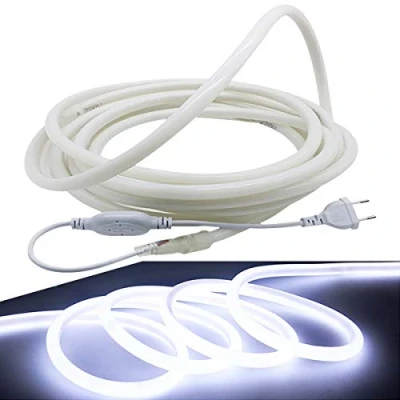 Immagine di FOLGEMIR 2m Striscia al neon rotonda, 360 luminescente Bianco Freddo, flessibile LED, luminosa LED 2835, 230V, IP65 impermeabile, DIY decorazione per casa, bar, Natale