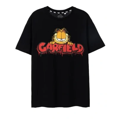 Immagine di Garfield Graffiti T Shirt Nera a Maniche Corte da Uomo Abbraccia la freschezza Urbana con Un Tocco Artistico Sfoggia Il Design dei alla Moda e Scatena Uno Stile Disinvolto, combinando
