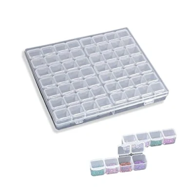 Immagine di Fengguock 56 Griglie Contenitori in Plastica per Ricamo di Diamanti, Scatola Griglia Scomparti, Stoccaggio Gioielli Organizzatore, Trasparente Scatole