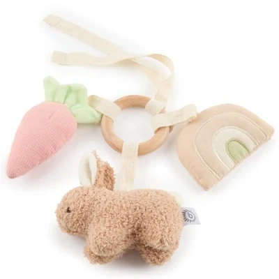 Immagine di Bieco Activity giocattolo coniglietto fine anello di presa in legno con sonaglio peluche, elemento cigolio e pellicola scoppiettante per bambini a partire da 0 mesi