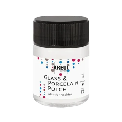 Immagine di Kreul 49450 Porcelain Potch, 50 ml, tovagliolo trasparente Colla e vernice per disegni su porcellana vetro, a base d&#039;acqua, Transparent, Unità