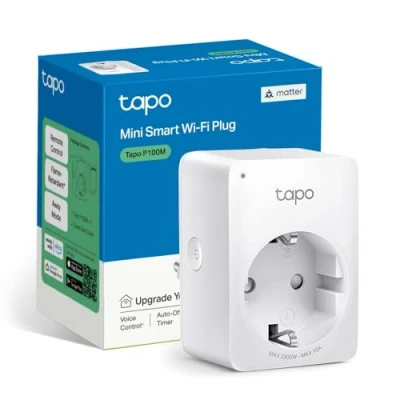 Immagine di TP Link Tapo P100M Matter Presa Smart Plug, Intelligente, WiFi, Compatibile con Alexa e Google Home, Spegnimento Automatico, Controllo Remoto Tramite APP Tapo, 10A, 2300W