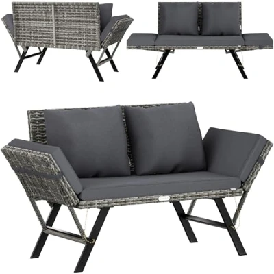 Immagine di CASARIA® Panca da Giardino in Polyrattan Reclinabile Braccioli Regolabili Resistente Divano Esterno Terrazza Balcone
