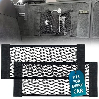 Immagine di MyGadget 2x Rete Portabagagli Auto con Velcro [ 25 x 80 cm ] Portaoggetti Universale per Bagagliaio Porta Accessori Organizzatore Bottiglie Estintori ecc.