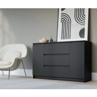 Immagine di 3xEliving Demi 2D3S Cassettiera, colore: nero, dimensioni: L: 120 cm, P: 39 H: 78 con due porte e tre cassetti