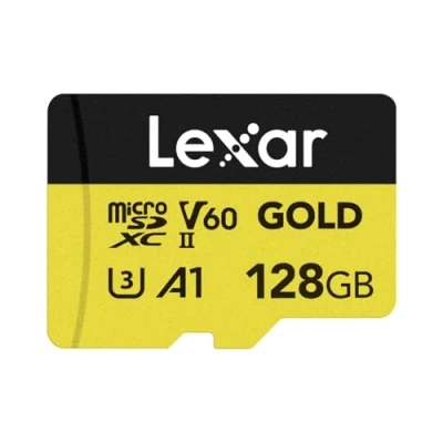 Immagine di Lexar GOLD Micro SD 128GB, scheda microSDXC UHS II, Lettura Fino a 280MB/s, microSD V60, U3, A1, C10, per drone/action camera/dispositivo di gioco portatile II (LMSGOLD128G BNNNG)