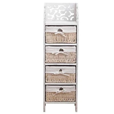 Immagine di Rebecca Mobili Comodino 4 cassetti, cassettiera Legno Vimini, Bianco, Stile Shabby Vintage, arredo Camera Salotto Bagno Misure: 98 x 29 22 cm (HxLxP) Art. RE4295