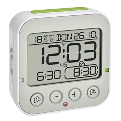 Immagine di TFA Dostmann Orologio sveglia radiocontrollato Bingo 2.0, 60.2550.02, due allarmi, funzione snooze, indicazione della temperatura interna, bianco