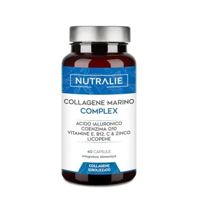 Immagine di COLLAGENE MARINO Idrolizzato + Acido Ialuronico Q10 Integratore Pelle e Articolazioni Zinco, CoQ10, Vitamine C B12 Licopene 60 Capsule Nutralie