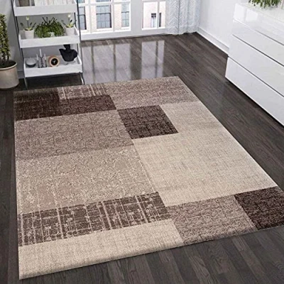 Immagine di VIMODA Tappeto da Salotto a Pelo Corto in Beige, Marrone, Design Moderno, Effetto Piastrelle, Quadretti, Facile Pulire, 120 x 170 cm