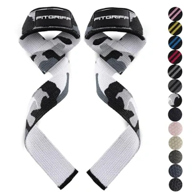Immagine di Fitgriff® Straps Palestra Fascette Sollevamento Pesi Fasce, Cinghie per Stacchi, Gym, Lifting Accessori Bodybuilding (Normale (oltre 16cm polso), Camo Grey)
