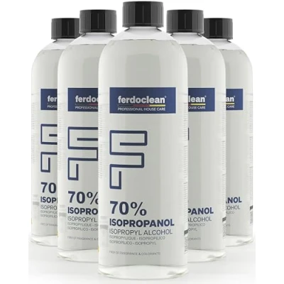Immagine di ferdoclean Isopropanolo al 70% in 5 flaconi da 1000 ml, solvente a base di alcool IPA, detergente per la casa, cucina, l&#039;auto e altro ancora, ideale rimozione dei grassi