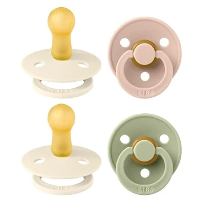 Immagine di BIBS Colour, Set di 4 ciucci, succhietto senza BPA, Tettarella tonda. Lattice gomma naturale, Prodotto in Danimarca/UE. 6 18 mesi (set da 4), Ivory Mix