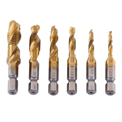 Immagine di punte combinate per trapano e maschiatura, 6 pezzi con filettatura metrica M3 M10 rivestimento in titanio HSS maschiatori codolo esagonale da 1/4 &quot;